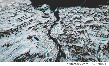 Aerial of frozen lake with patterns 87270021