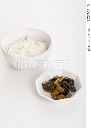 White rice and pickled Nozawana Japan 87270640