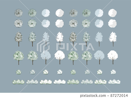 Material of winter trees quietly covered with snow [From the side] [From the top] 87272014