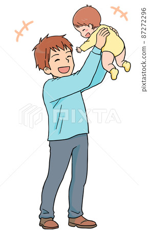 Illustration of a tall and tall dad and a happy baby 87272296
