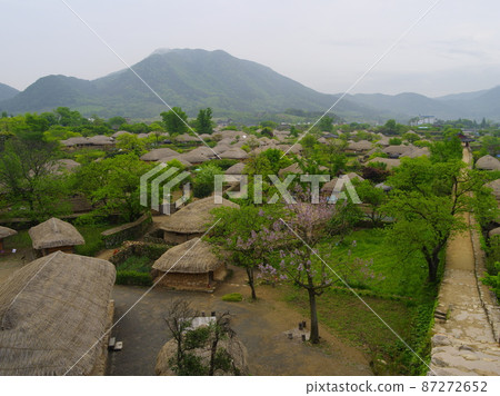Nakan-eupseong Fortress. Thatched house. Traditional. Monk. Performance. Persimmon tree Nakan-eupseong Fortress. Thatched house. Traditional. Monk. Performance. Persimmon tree 87272652