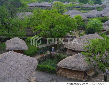 Nakan-eupseong Fortress. Thatched house. Traditional. Monk. Performance. Persimmon tree 87272719