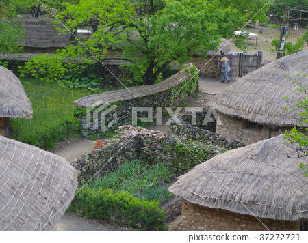 Nakan-eupseong Fortress. Thatched house. Traditional. Monk. Performance. Persimmon tree 87272721