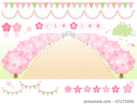 A set of cherry blossom trees and cherry blossoms leading to the school Entrance ceremony and graduation ceremony 87273099