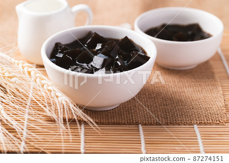 Grass jelly or herb jelly, dessert in Southeast Asia made from plant 87274151