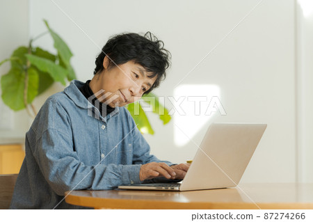Female senior operating a personal computer 87274266