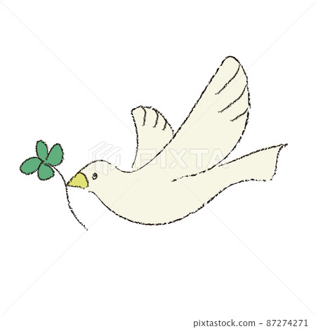 Illustration of a dove holding a four-leaf clover 87274271