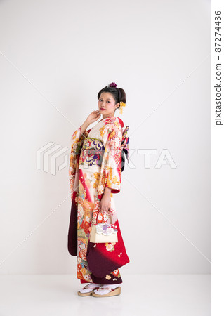 Japanese-haired woman wearing furisode Japan 87274436