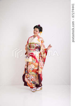 Japanese-haired woman wearing furisode Japan 87274441