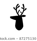 Deer head silhouette. Stylized drawing reindeer in simple scandi style. Black and white vector illustration 87275130