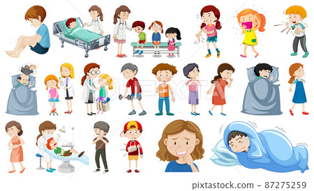 Set of sick people with different symptoms Set of sick people with different symptoms 87275259