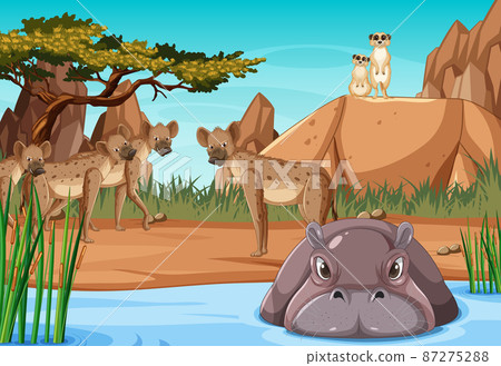 Wild animals in savanna forest landscape 87275288