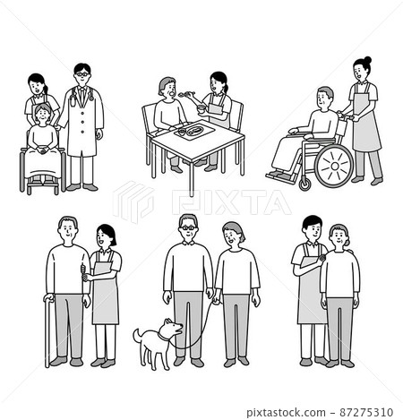 照顧者和福利人物插圖的單色摘要 87275310