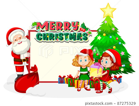 Empty banner in Christmas theme with Santa Claus and children Empty banner in Christmas theme with Santa Claus and children 87275329