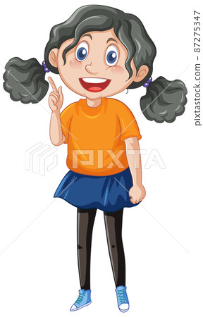 A cute girl standing on the floor  cartoon character on white background 87275347