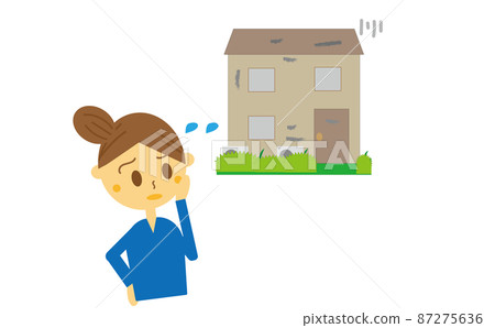 Illustration of a woman who is in trouble because she does not know what to do with an unoccupied country house inherited from her parents Illustration of a woman who is in trouble because she does not know what to do with an unoccupied country house inherited from her parents 87275636