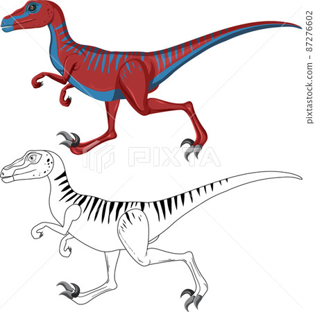 Velociraptor dinosaur with its doodle outline on white background Velociraptor dinosaur with its doodle outline on white background 87276602