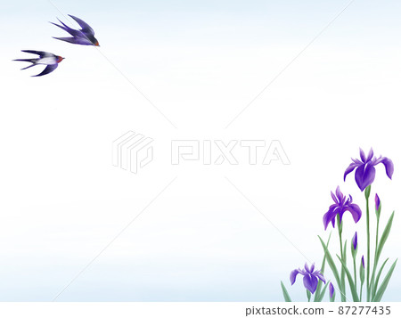 Realistic watercolor background illustration of swallows and cicadas (horizontal frame) 87277435