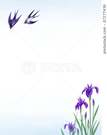Realistic watercolor background illustration of swallows and cicadas (vertical frame) 87277436
