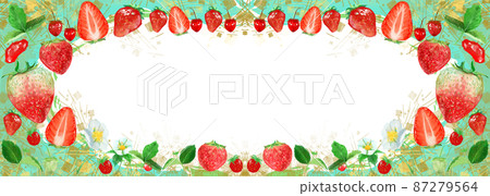 Watercolor frame card illustration of fresh strawberries and white flowers and plants Watercolor frame card illustration of fresh strawberries and white flowers and plants 87279564