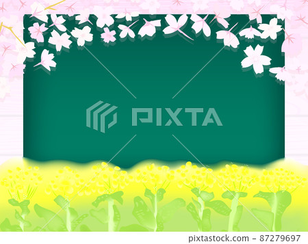 油菜花、櫻花和黑板的背景插圖 87279697