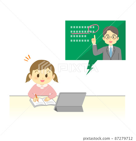插圖素材:笑臉小學生(女孩/正面)在平板電腦上從老師那裡上課 插圖素材:笑臉小學生(女孩/正面)在平板電腦上從老師那裡上課 87279712