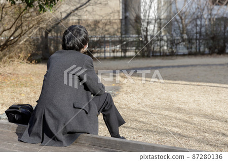 A man in a suit standing in the park 87280136