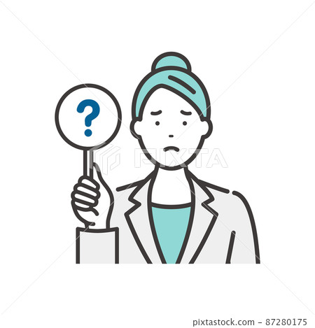 Business woman with an answer tag (?) Business woman with an answer tag (?) 87280175