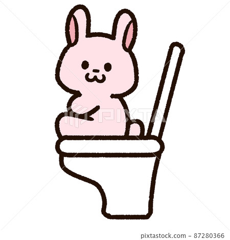 Rabbit character sitting on the toilet 87280366