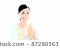 Image of applying hand cream to a middle-aged woman who puts her hands together with a smile in an apron 87280563
