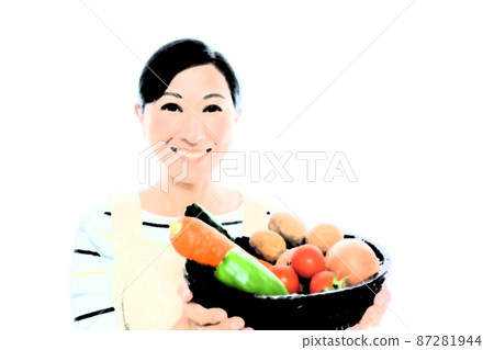 A woman with a basket full of vegetables A woman with a basket full of vegetables 87281944