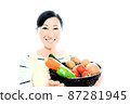 A woman with a basket full of vegetables 87281945