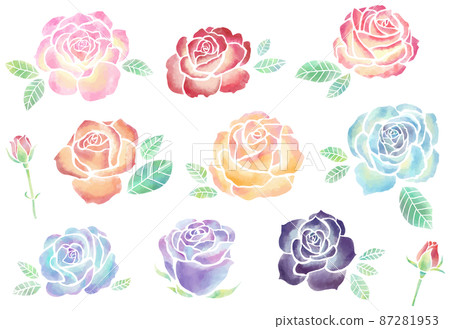 Watercolor-style rose variation set vector material 87281953