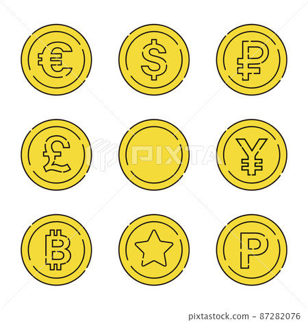 手寫風格、硬幣矢量插圖、貨幣符號 87282076