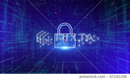 Padlock Icon Cyber Security, Digital Big Data Network Protection, Future Blockchain Technology Network Digital Data Connection Background Concept. 3d rendering 87282206