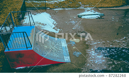 Winter day at skatepark with snow Winter day at skatepark with snow 87282268