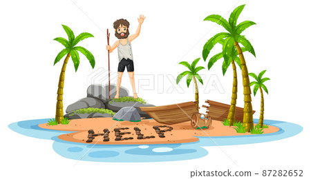 A man on deserted island isolated A man on deserted island isolated 87282652