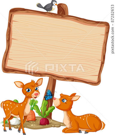 Deer with wooden sign banner Deer with wooden sign banner 87282653
