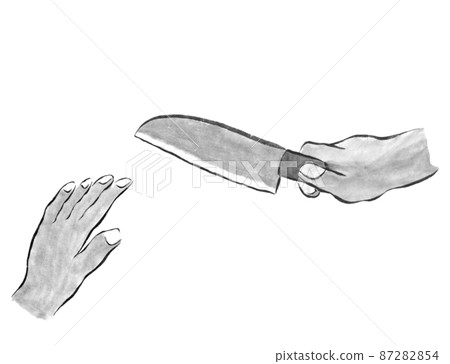 Monochrome illustration cut with a kitchen knife (ink hand-drawn illustration) 87282854