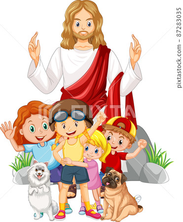 Jesus and children on white background 87283035