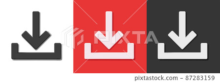 Set of download icon buttons in tree different colors down pointing arrow, 3d volume element Set of download icon buttons in tree different colors down pointing arrow, 3d volume element 87283159