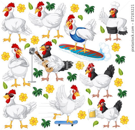 Funny chicken on white background Funny chicken on white background 87283221