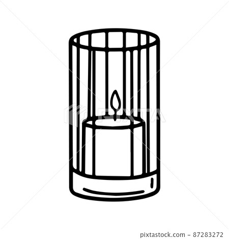 Burning candle in candlestick.Hand-drawn vector illustration in doodle style 87283272