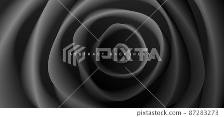 Black abstract background with rose petals creating texture, 3d volume illustration of a rose blossom 87283273