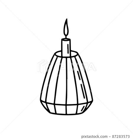 Burning candle in candlestick.Hand-drawn vector illustration in doodle style 87283573