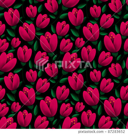 Pattern of red tulips with green leaves Pattern of red tulips with green leaves 87283652