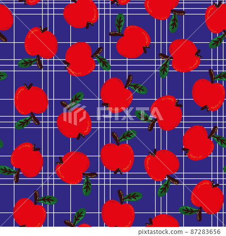 seamless pattern with red apples on a blue checkered background seamless pattern with red apples on a blue checkered background 87283656
