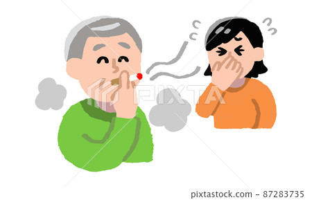Senior men smoking cigarettes and women wanting to smoke (hand-painted color) Senior men smoking cigarettes and women wanting to smoke (hand-painted color) 87283735