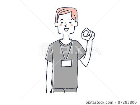 一位男護士給出一個 OK 的手勢，一個滑稽的手寫人物插圖，以及一個簡單的矢量線圖著色。 87283800