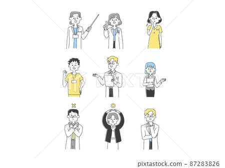 Set of people involved in medical treatment 2 Comical handwritten person illustrations Vector line drawings with simple coloring White background 87283826